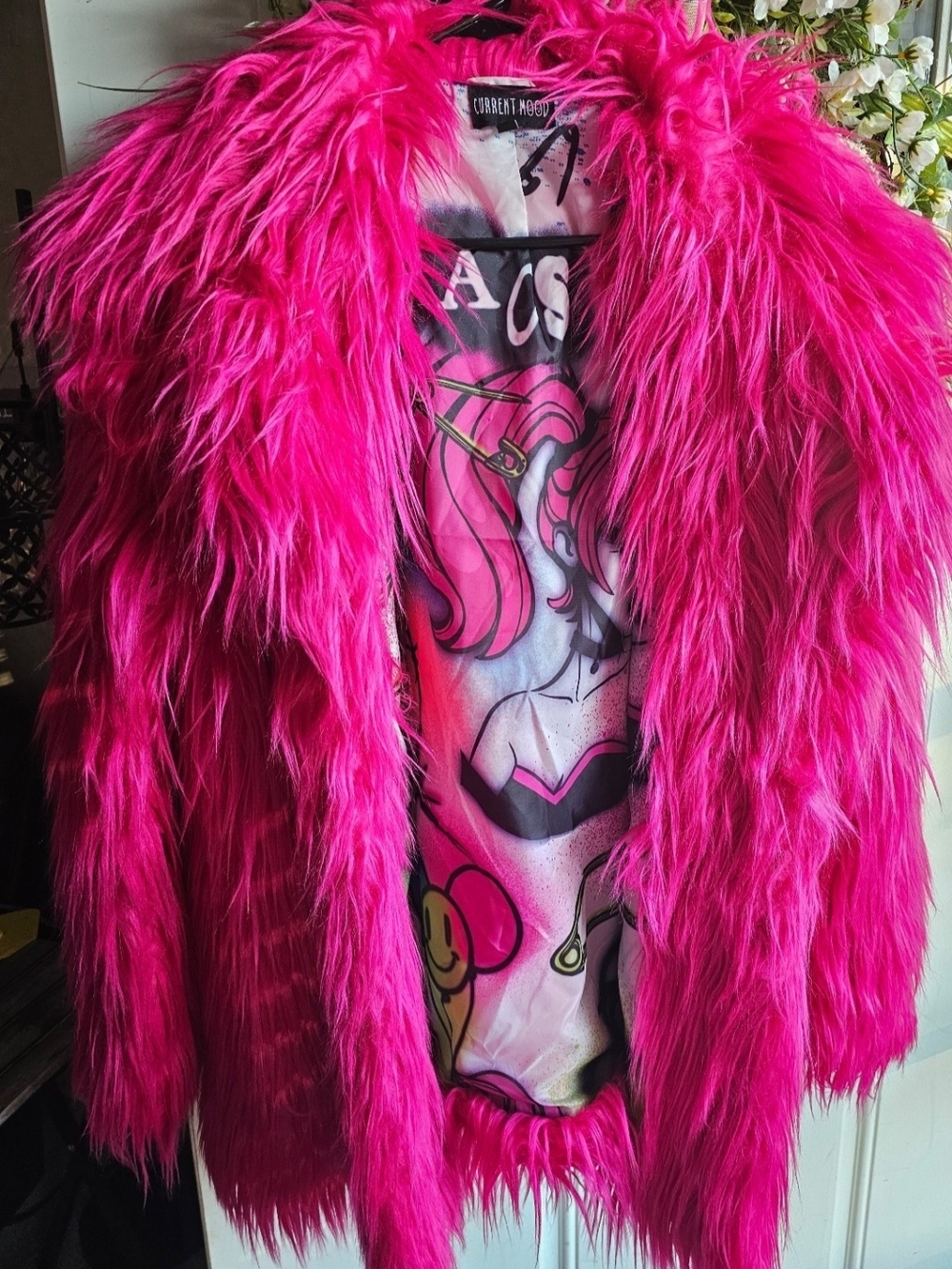 Current Mood Women's Hot Pink Faux Fur Coat